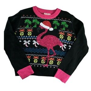 Merry Christmas by Poof Flamingo Sequin Ugly Christmas Sweater NWOT Size S